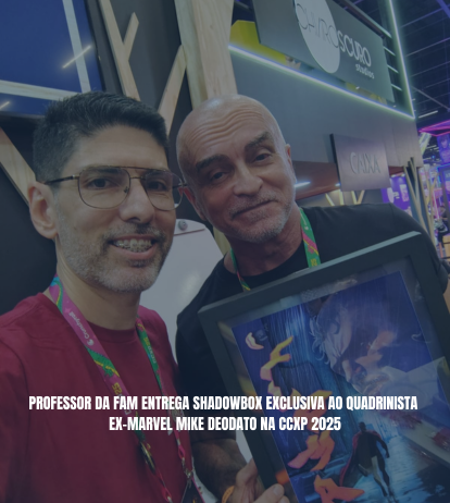 Professor da FAM entrega Shadowbox exclusiva ao quadrinista ex-Marvel Mike Deodato na CCXP 2025